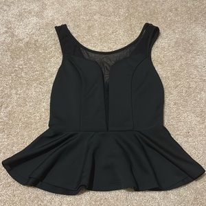 Half Mesh Low Cut Peplum Top